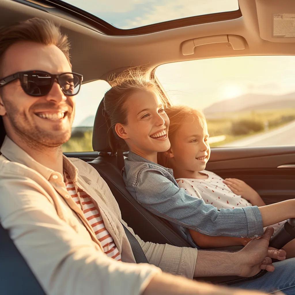 Family enjoying a comfortable ride in a car with tinted windows, illustrating the benefits of window tinting