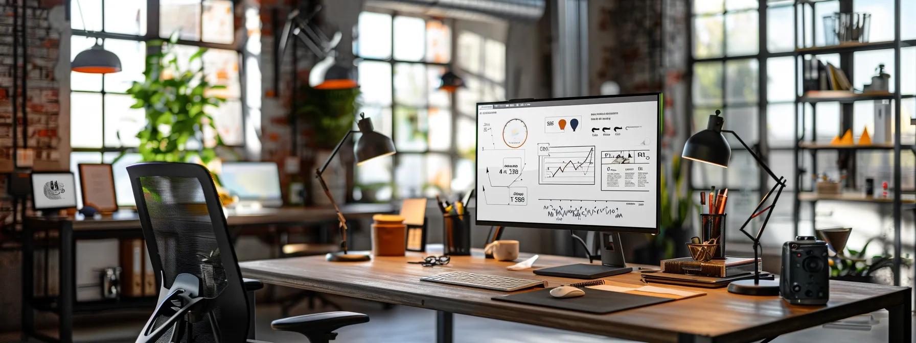 a sleek, modern office workspace showcases a sharply focused computer screen displaying an infographic of common detailing mistakes, surrounded by meticulously organized tools and materials that emphasize a professional atmosphere of precision and attention to detail.